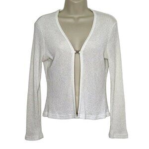 Genevieve Juniors Medium Shimmer White Knit Long Sleeve Cardigan Shirt 1990s Y2K